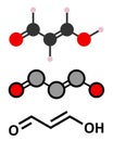 Malondialdehyde (MDA, enol form) molecule. Marker of oxidative stress and naturally produced during the lipid peroxidation of Royalty Free Stock Photo