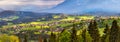 Malopolska village and green spring meadows on hills Royalty Free Stock Photo