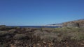 Malpais de la Rasca, with Los Cristianos resort in the distance, Tenerife, Canary Islands, Spain