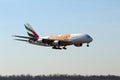 Malpensa, Airport, Milan, Italy - 06 February 2019: Airbus A380 Emirates Airlines, livrea EXPO 2020 Dubai Uae, passenger jet at Royalty Free Stock Photo