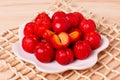 Malpighia glabra red acerola, tropical fruit i Royalty Free Stock Photo