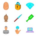Malpractice icons set, cartoon style Royalty Free Stock Photo