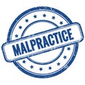 MALPRACTICE text on blue grungy round rubber stamp