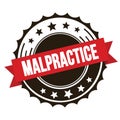 MALPRACTICE text on red brown ribbon stamp