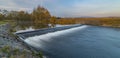 Malse river with big weir before sunrise in Budweis city Royalty Free Stock Photo