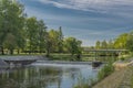 Malse river in spring morning in Budweis city Royalty Free Stock Photo