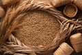 Malt still life rope flax frame sackcloth background Royalty Free Stock Photo