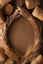 Malt still life rope flax frame sackcloth background Royalty Free Stock Photo