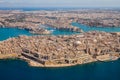 Malta aerial view. Valetta, capital city of Malta, Grand Harbour, Senglea and Il-Birgu or Vittoriosa towns, Fort Ricasoli. Royalty Free Stock Photo