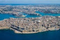 Malta aerial view. Valetta, capital city of Malta, Grand Harbour, Senglea and Il-Birgu Vittoriosa towns.