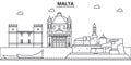 Malta architecture line skyline illustration. Linear vector cityscape with famous landmarks, city sights, design icons