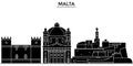 Malta architecture vector city skyline, travel cityscape with landmarks, buildings, isolated sights on background