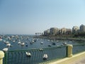 Malta Bugibba harbor with boats seen from the town promenade