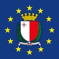 Malta coat of arms on the European Union flag Royalty Free Stock Photo