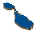 Malta 3D map. Detailed 3d map with dropped shadow. Blue isometric silhouette. Vector illustration. Template for design.