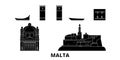 Malta flat travel skyline set. Malta black city vector illustration, symbol, travel sights, landmarks.