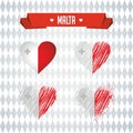 Malta heart with flag inside. Grunge vector graphic symbols