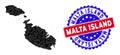 Malta Island Map Polygonal Mesh and Grunge Bicolor Stamp