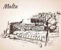 Malta island old buildings sketch.