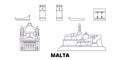 Malta line travel skyline set. Malta outline city vector illustration, symbol, travel sights, landmarks.