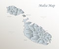 Malta map, administrative division with names, white blue card paper 3D