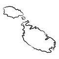 Malta map from the contour black brush lines different thickness on white background. Vector illustration