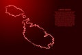 Malta map from the contour red brush lines different thickness and glowing stars on dark background. Vector illustration