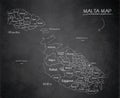 Malta map, separates states with names, design card blackboard chalkboard