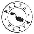 Malta Map Silhouette Postal Passport Stamp Round Vector Icon Seal Badge Illustration.