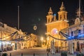 Malta, Marsaxlokk, August 2019. Central city square late at night.