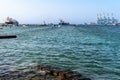 Malta, Marsaxlokk, August 2019. Various sea vessels in the bay.