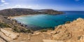 Malta - Panoramic view of Ghajn Tuffieha sandy beach with sail b Royalty Free Stock Photo