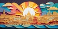 Malta, paper art collage, vibrant layered colored paper, travel banner, AI generative