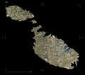 Malta shape on black. Low-res satellite