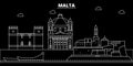 Malta silhouette skyline, vector city, maltese linear architecture, buildings. Malta travel illustration, outline
