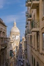 Malta, Typical narrow streets with colorful balconies in Valletta , Malta Royalty Free Stock Photo