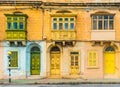 Malta, Valletta: Facade of a residential house with traditional maltese balconies