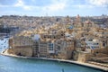 Malta, Valletta. Senglea, a fortified grand harbor under a blue sky with few clouds. Panoramic view.