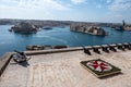 Malta, Valletta, View of the Three Cities from the Upper Barrakka Gardens, Fort Rinella.
