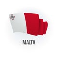 Malta vector flag. Bended flag of Malta, realistic vector illustration