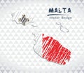 Malta vector map with flag inside isolated on a white background. Sketch chalk hand drawn illustration
