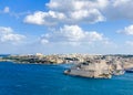 Malta: 03-09-2021: View to Grand Harbor from Upper Barrakka Gardens in the morning day, Valetta, Malta. Royalty Free Stock Photo