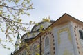 Maltepe, Istanbul, Turkey - 04.13.2021: newly built Maltepe imam hatip high school mosque from low angle with Islamic ornaments in