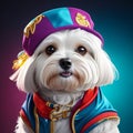 Maltese Dog with a dazzling cool cap Royalty Free Stock Photo