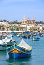 Maltese fishing boats in Marsaxlokk harbour. Royalty Free Stock Photo