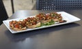 Maltese food in blurry background, Real italian brucheta,sicilian food, fresh snack in Sicily, italian kitchen,sicilian kitchen