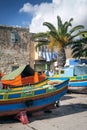 Maltese traditional painted luzzu boats in marsaxlokk fishing vi Royalty Free Stock Photo