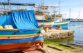 Maltese traditional Luzzu boat, Marsaxlokk, Malta. Detail