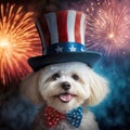 Maltipoo Puppy Celebrating 4th of July - AI Generative