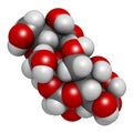 Maltodextrin food additive molecule. 3D rendering. Atoms are represented as spheres with conventional color coding: hydrogen (